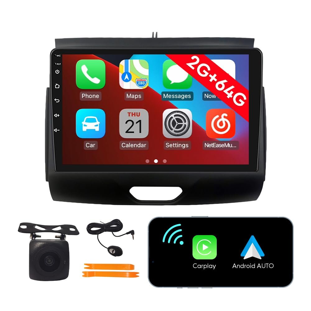 [2G 64G] Android Car Stereo FM Radio Carplay Android Auto 9" Touchscreen Headunit Media Player with Backup Camera for Ford Ranger 2015 2016 2017 2018 2019 2020 2021