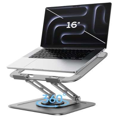 Adjustable Laptop Stand for Desk with 360 Base, Ergonomic Laptop Riser, Mount, Holder Notebook Computer Stand for MacBook Air Pro, HP, Dell, XPS, HP 16" Laptops - Gray