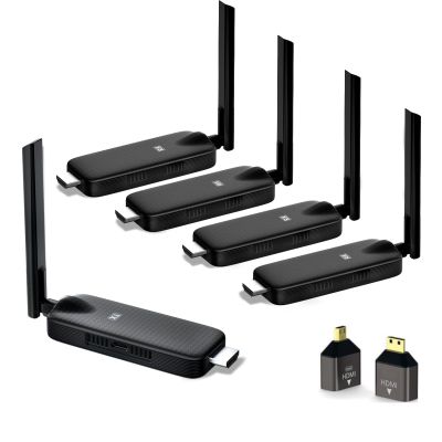 Wireless HD Transmitter and 4 Receiver Kit, up to 6 RXs, 4K 2.4G/5G 170FT Screen Mirroring and Extender Streaming Video Audio Files from Laptop PC TV Box Camera to Monitor Projector TV (1*TX+4*RX)