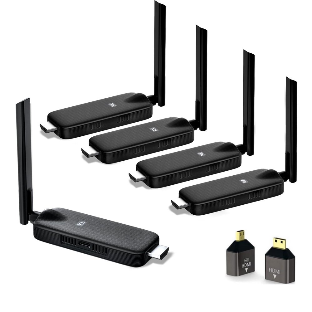 Wireless HD Transmitter and 4 Receiver Kit, up to 6 RXs, 4K 2.4G/5G 170FT Screen Mirroring and Extender Streaming Video Audio Files from Laptop PC TV Box Camera to Monitor Projector TV (1*TX+4*RX)