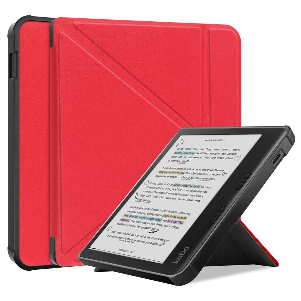 Kepuch Custer Case Compatible for Kobo Libra Colour 2024/ Libra 2 2021,Tolino Vision Colour,Ultra-Thin PU-Leather Hard Shell Cover - Red