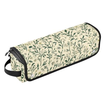Foiosoh Hair Tools Travel Bag and Heat Resistant Mat with Zipper Large Capacity Hair Straighteners Organizer for Flat Iron Hot Tools and Haircare Accessories, Green Branch Beige Background