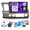 Android 15 Car Stereo for Honda Civic 2006-2011 Rdio, [2+64G] Hikity 10.1" Touch Screen Car Stereo Wireless Carplay Android Auto 5G WiFi Mirror Link GPS Bluetooth SWC Backup Cam FM/EQ Mic view 1