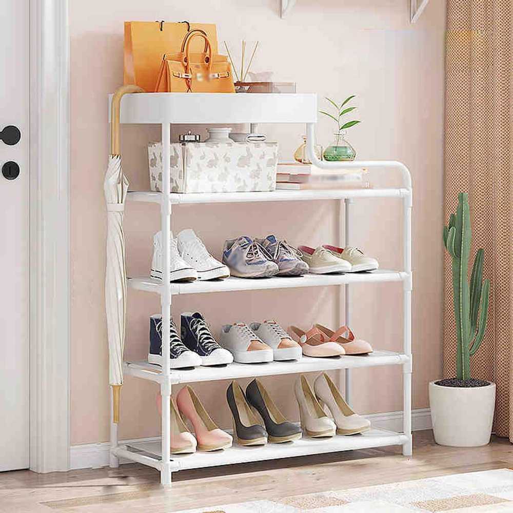 JHDXL Shoe Organizer, Vertical Shoe Rack, Tall Narrow Shoe, Organizer for Entryway, Closet, Dorm & Small Spaces, Adjustable Shoe Shelf Storage Organizer with Hooks(White,80 * 78.5cm/31.5 * 30.9in)