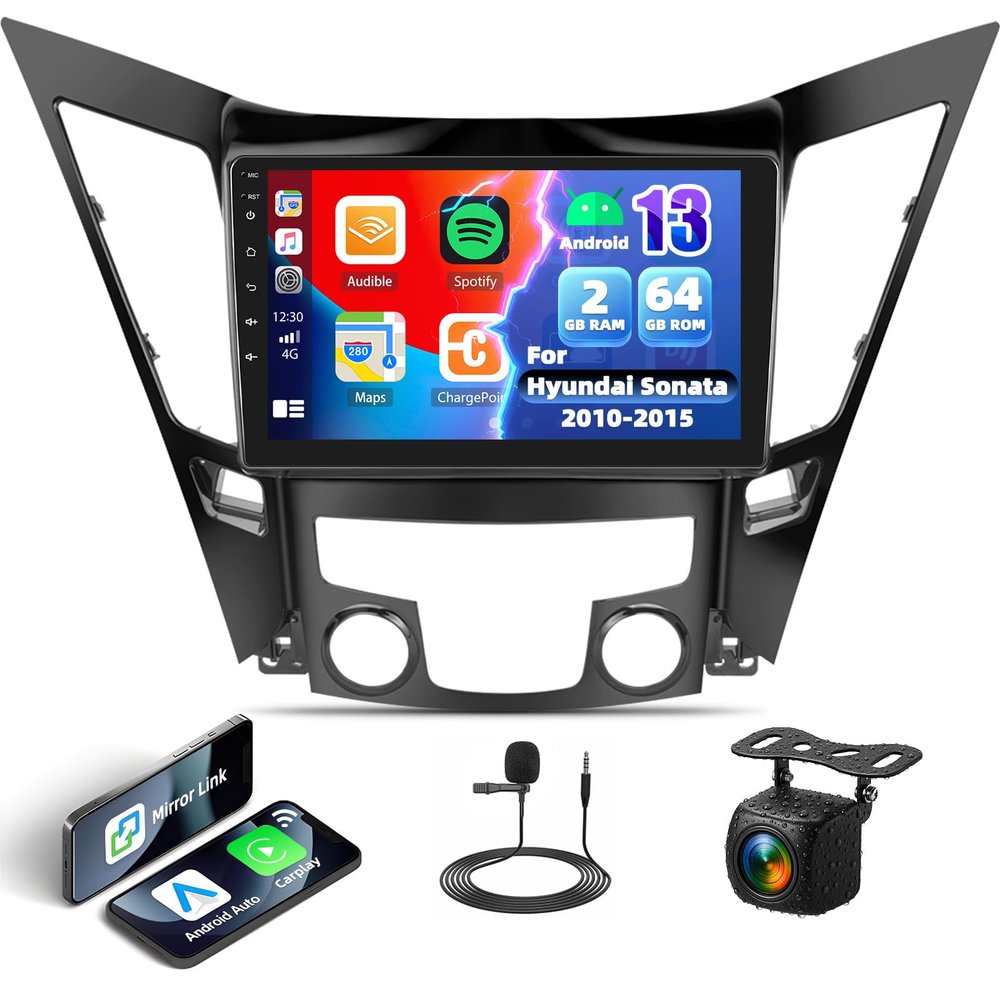 Android 13 2G+64G for Hyundai Sonata 2010 2011 2012 2013 2014 2015 Radio Car Stereo Wireless CarPlay Android Auto, 9 HD Touchscreen Bluetooth FM/RDS,WiFi GPS Mirror Link Rear Camera Mic Camera&Mic