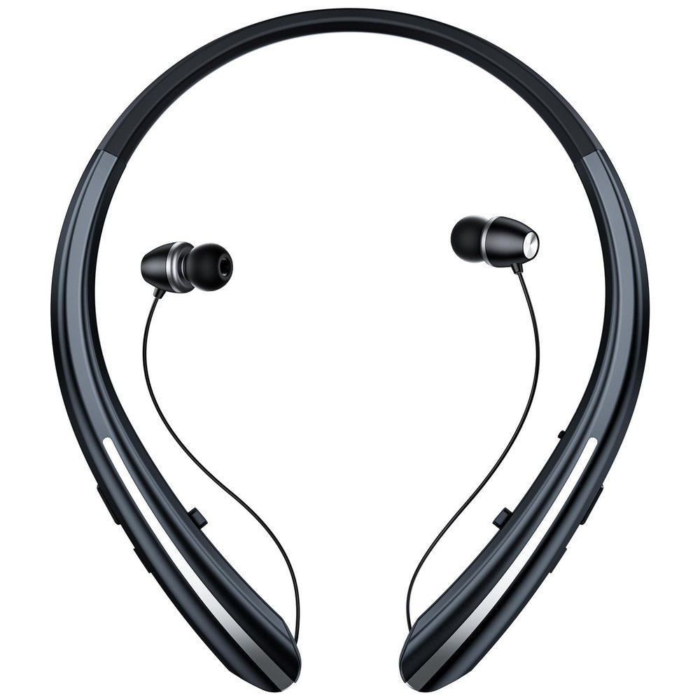 JNXIKOU Bluetooth Headphones Wireless Neckband Bluetooth Earphones Auto Retractable Earbuds with 24H Playtime,Sports Waterproof Earphone,Noise Cancelling with Mic for Running Workout,White-Black