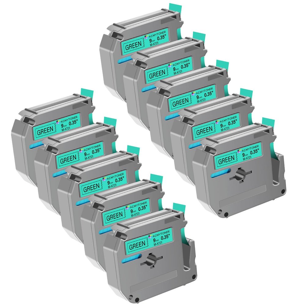KCMYTONER 10 Pack Compatible for Brother P-Touch M Tape M721 MK721 M-K721 M-K721S 9mm 0.35 Inch Black on Green Label Maker Tape for PT-70SR PT-80 PT-80EU PT-80SCCP PT-85 PT-90 PT-M95