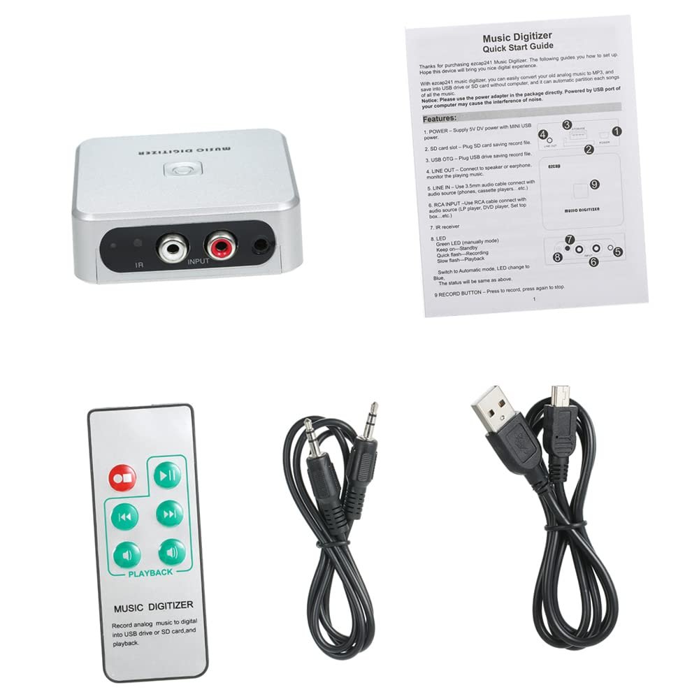 Music Digitizer CD Recorder with Remote Control Automatic Partition for Analog Music in SD Card USB Drive Mini USB Power