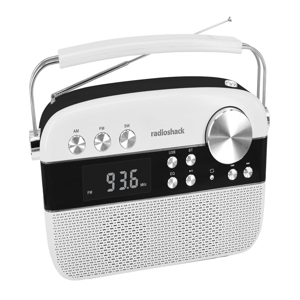 RadioShack AM/FM 2-Band Vintage Radio with Bluetooth Function and USB/TF Ports (White)