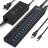 AGEEN 16-Port USB 3.2 Gen 2 Hub, 10Gbps High-Speed Aluminum Powered Hub with 96W Adapter, Individual Switches & Surge Protection for PC/Laptop, Flash Drive, Printer, Camera view 1
