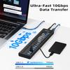 AGEEN 16-Port USB 3.2 Gen 2 Hub, 10Gbps High-Speed Aluminum Powered Hub with 96W Adapter, Individual Switches & Surge Protection for PC/Laptop, Flash Drive, Printer, Camera view 3