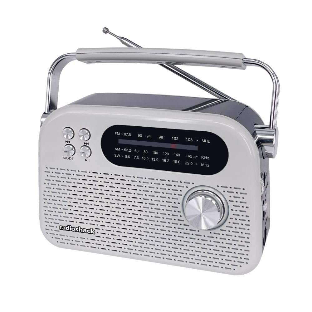 RadioShack Vintage AM FM SW Radio 3 Band Bluetooth USB SD Rechargeable White