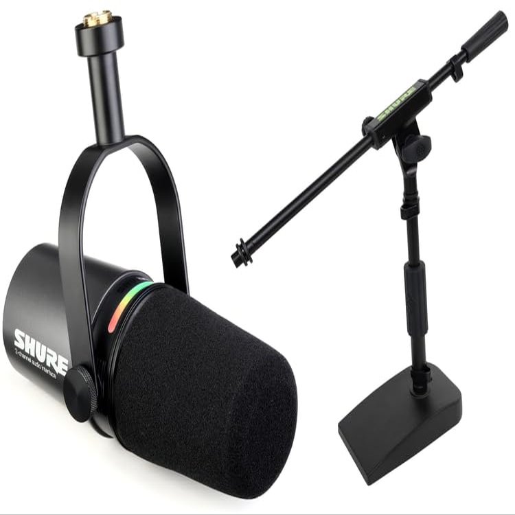 Shure MV7i Smart Microphone with Built-in Audio Interface and Low Profile Mic Stand - Podcast & Musician Mic with 2 Channels, XLR and 1/4", USB-C for Mac/PC/Phone, and Advanced DSP Features