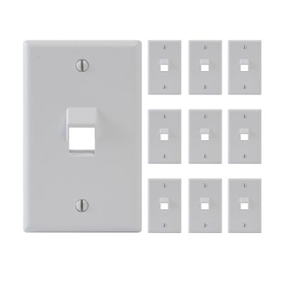 ICC Angled 1-Port Keystone Wall Plate (10 Pack), UL Listed, Durable ABS Plastic, Single Gang Wall Plate for RJ45 Modular Inserts, White