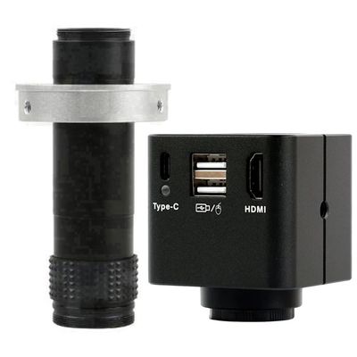 1080P HDMI Type-c PC Industrial Microscope Camera Measurement U Disk Video Recorder & 120X C-Mount Lens for PCB Mobile Repair Soldering - Black