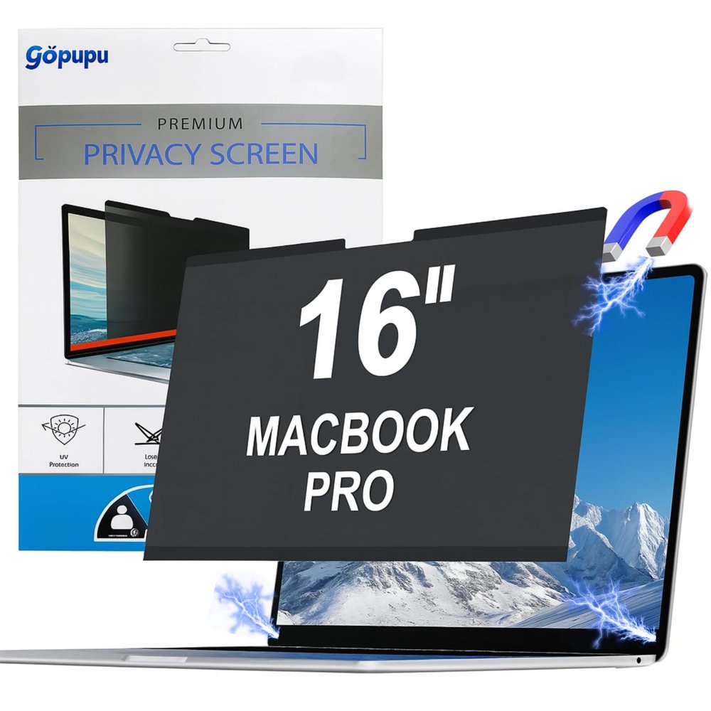 gopupu Magnetic Privacy Screen Protector Macbook Pro 16 Inch 2021-2024 M1 M2 M3 M4 Pro Max, Removable Laptop Screen Protector Privacy Screen Filter Shield Anti Glare Anti Spy