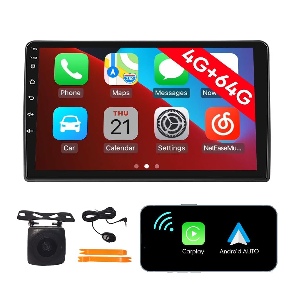 [4G 64G] Android Car Stereo FM Radio Carplay Android Auto 9" Touchscreen Headunit Media Player with Backup Camera for Mahindra Marazzo RHD