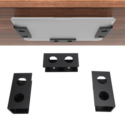 Under Desk Laptop Mount, Enhancing Stability Metal Under Desk Shelf Device Holder with Screws for Laptop TV Box (Black) (Black)