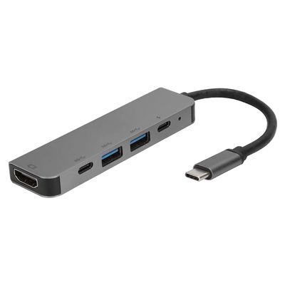 5 in 1 USB C Hub, Type C to 3 USB 3.0 Ethernet Mini SDTF OTG Adapter, 3 Compatible, Supports 87W PD Charging 5Gbps Data Transfer, 4K Output, Grey