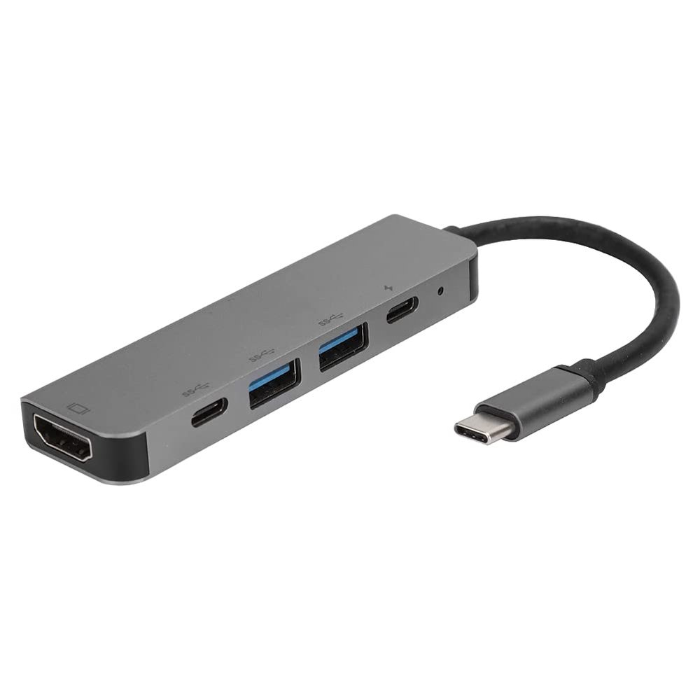 5 in 1 USB C Hub, Type C to 3 USB 3.0 Ethernet Mini SDTF OTG Adapter, 3 Compatible, Supports 87W PD Charging 5Gbps Data Transfer, 4K Output, Grey