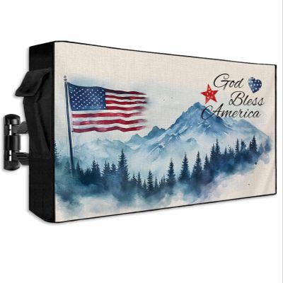 DOME-SPACE Vintage Patriotic USA Flag Mountains Outdoor TV Cover for Outside Flat Screen Televisions, God Bless America Weatherproof TV Screen Protector with Zipper for 60 to 65 Inch Screens