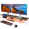 Fenge Dual Monitor Stand, 2 Tiers Acrylic Monitor Riser with LED Lights, 42.5 Inch Wood and Aluminum Desk Shelf with Phone and Tablet Holder view 1