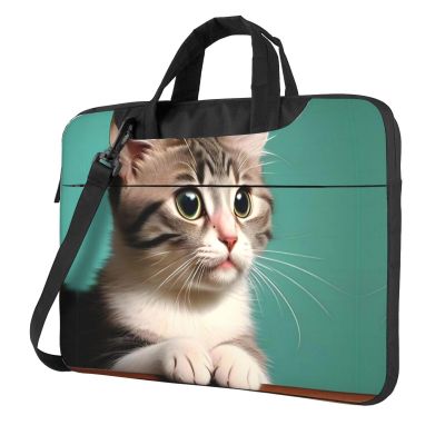 WZYWHJ 13 inch A curious cat Prints Laptop Bag - with Soft Interior, Multiple Pockets - Ideal for Men, Travel and Business