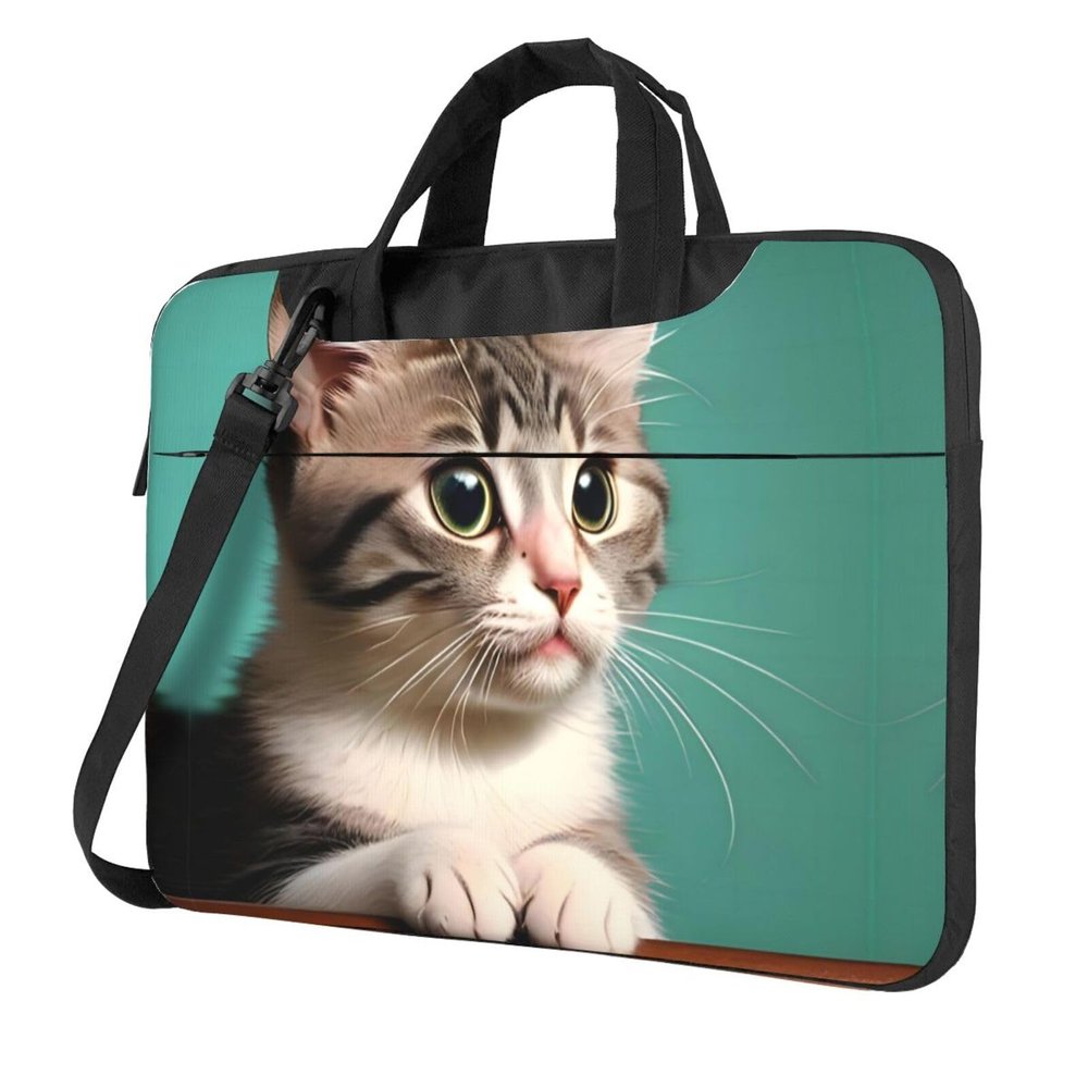 WZYWHJ 13 inch A curious cat Prints Laptop Bag - with Soft Interior, Multiple Pockets - Ideal for Men, Travel and Business