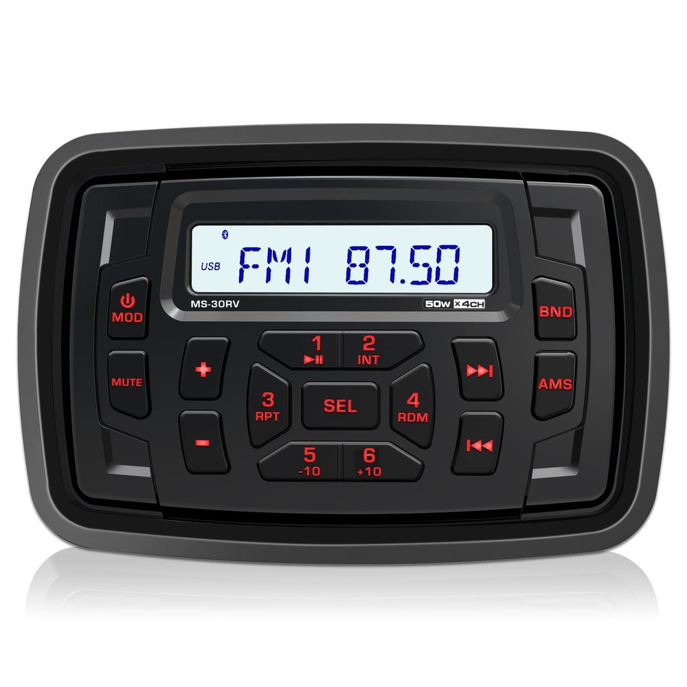 Bluetooth Golf Cart Stereo Receiver: DOVOX 12V Weatherproof Heavy-Duty Powersports Marine Radio for UTV ATV - AM FM USB AUX 200W Amp Subwoofer Output