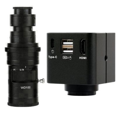 1080P HDMI Type-c PC Industrial Microscope Camera Measurement U Disk Video Recorder & 200X C-Mount Lens For PCB Mobile Repair Soldering - Black