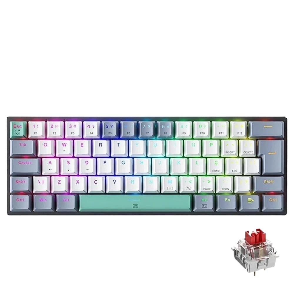 APOJHGF Compact RGB Mechanical Keyboard 60 Percent ABNT2 Layout Hot-swappable NKRO Wired Keyboard Compatible with PC Enthusiasts(ABNT2 Red Switch)