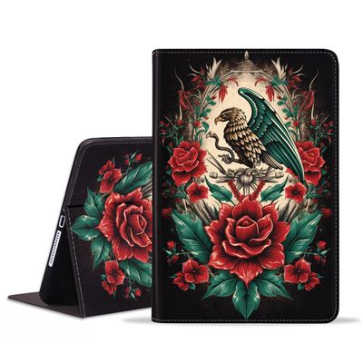 BXIKEOPIU Case for Samsung Galaxy Tab S10 Plus 2024/ S9 Plus/ S9 FE Plus 5G 12.4 Inch 2023, Slim PU Leather Stand Folio Cover with Auto Wake Sleep, Mexican Flag Mayan Aztec Totem