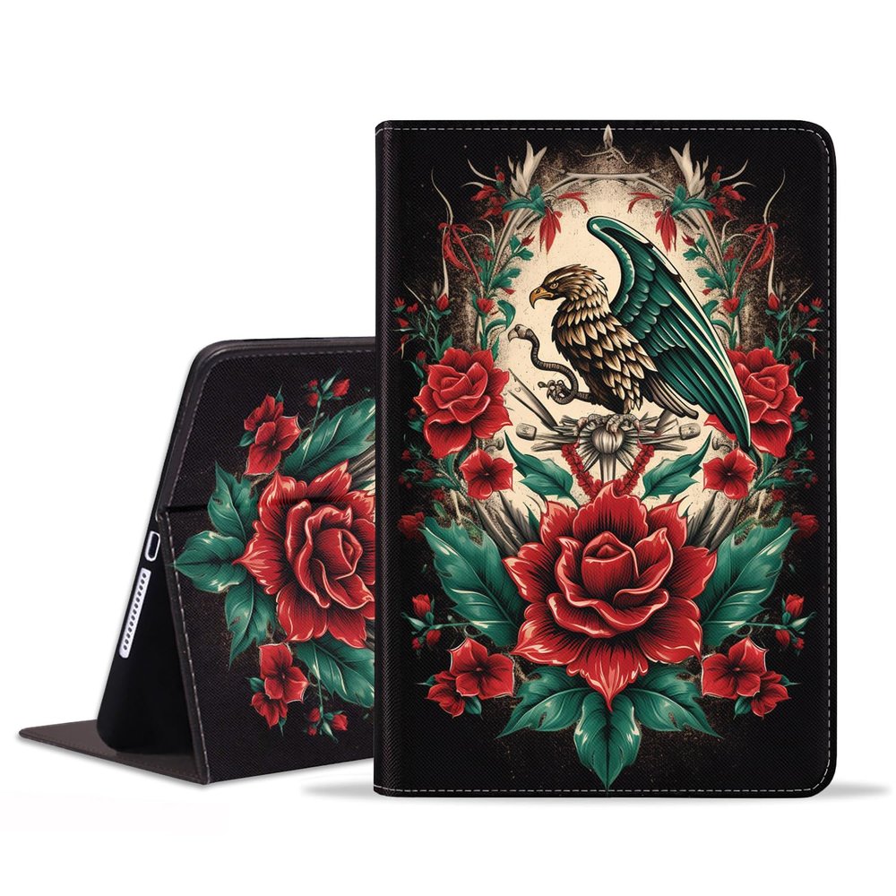 BXIKEOPIU Case for Samsung Galaxy Tab S10 Plus 2024/ S9 Plus/ S9 FE Plus 5G 12.4 Inch 2023, Slim PU Leather Stand Folio Cover with Auto Wake Sleep, Mexican Flag Mayan Aztec Totem