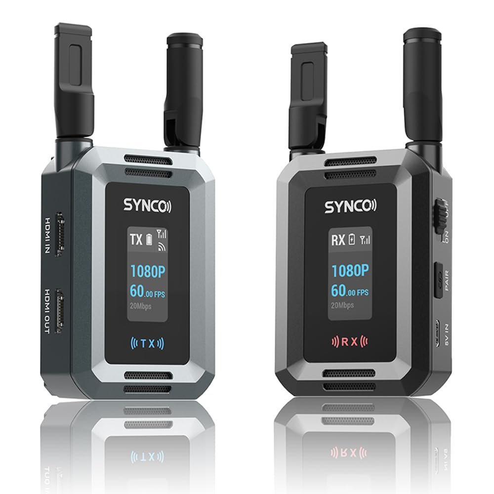 SYNCO XVision HD Wireless Video Transmission System-1080P/60fps, 300m Range, 40ms Low Latency, Real Time Monitoring,Portable Design Ideal for Film, TVC, and Live Streaming (1 Transmit 1 Receive)