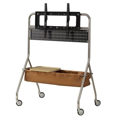 EKDJSN Rolling TV Stand with Wheels, Mobile TV Cart for 40-80 Inch, Mobile TV Floor Stand, TV Height Adjustable, Perforated Board Storage and Pu Leather Storage Basket(Orange)