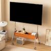 EKDJSN Rolling TV Stand with Wheels, Mobile TV Cart for 40-80 Inch, Mobile TV Floor Stand, TV Height Adjustable, Perforated Board Storage and Pu Leather Storage Basket(Orange) view 2