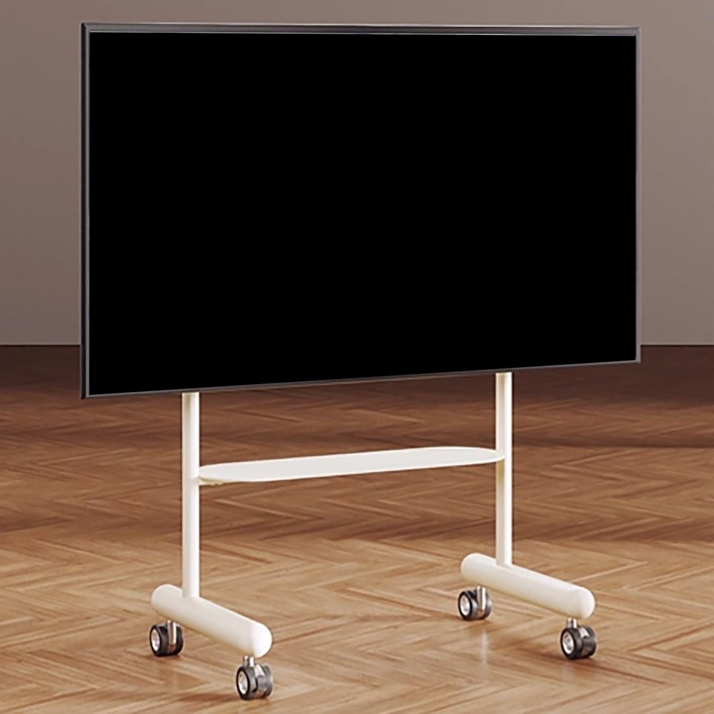 EKDJSN Mobile TV Cart, Height Adjustable Mobile TV Stand on Wheels, Rolling TV Stand with Storage Shelf, Modern TV Floor Stand Mount, Living Room Universal TV Mount Stand(White,80-100inch)