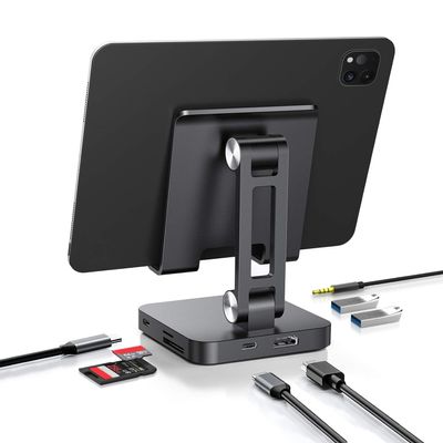 Classic 7-in-1 USB C Hub Stand for MacBook Pro & iPad Pro - 100W PD Charging, 4K HDMI, 2 USB 3.0 Ports, SD/TF Reader, Foldable Docking Station