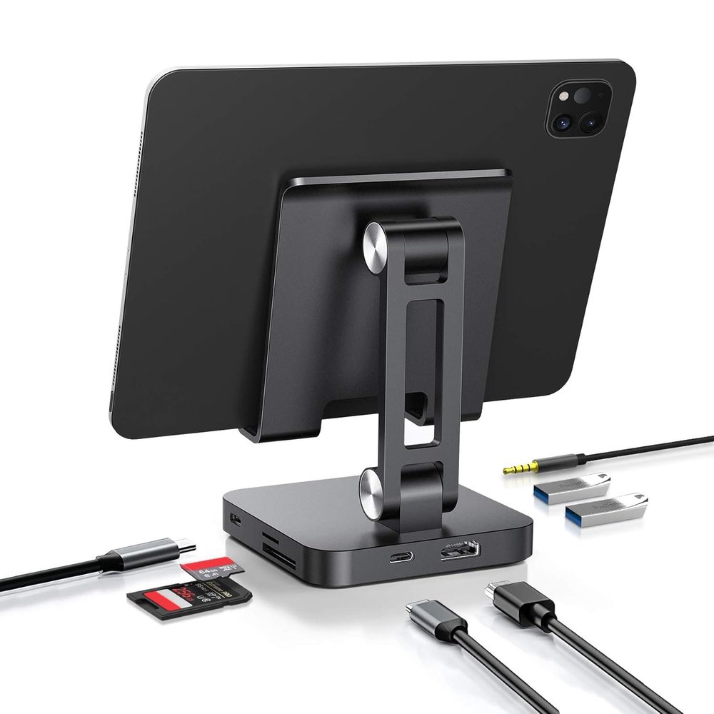 Classic 7-in-1 USB C Hub Stand for MacBook Pro & iPad Pro - 100W PD Charging, 4K HDMI, 2 USB 3.0 Ports, SD/TF Reader, Foldable Docking Station