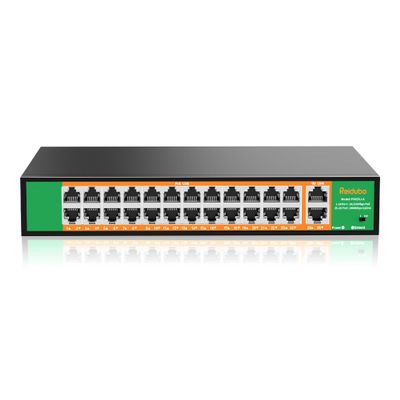 24 Port PoE Switch with 2 Gigabit Ethernet Uplink Port, Support IEEE802.3af/at, 400W High Power, Fanless, Plug and Play Unmanaged, Rackmount Ethernet Switch