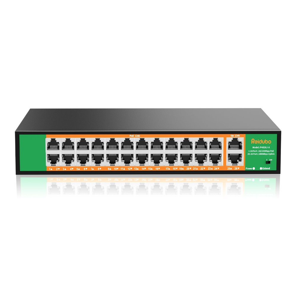 24 Port PoE Switch with 2 Gigabit Ethernet Uplink Port, Support IEEE802.3af/at, 400W High Power, Fanless, Plug and Play Unmanaged, Rackmount Ethernet Switch