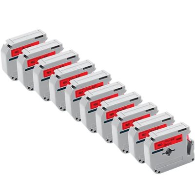 10 Pack 12mm Label Tape Compatible with MK231 MK631 MK131 PT70 PT80 Printer(10PK Black on Red)