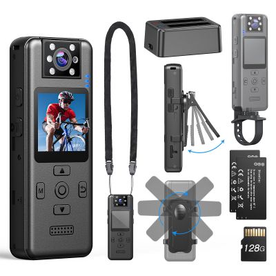 BOBLOV Body Camera with Two Batteries, A30 Min Body Cam Supports 6 Hrs Shooting, 4K Ultra HD Recording with 180 Rotatable Lens, Three Mounting Options for Delivery, Outdoor Adventures (4K 128G)