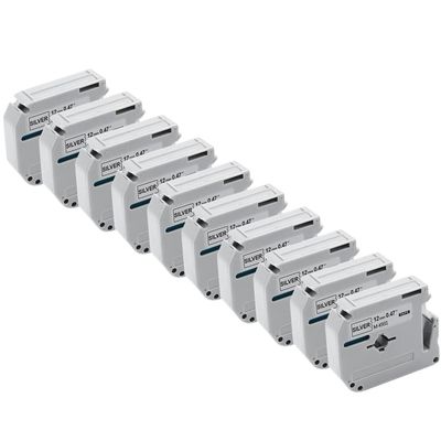 10 Pack 12mm Label Tape Compatible with MK231 MK631 MK131 PT70 PT80 Printer(10PK Black on Silver)