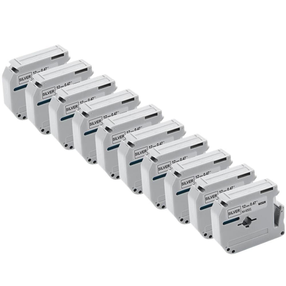 10 Pack 12mm Label Tape Compatible with MK231 MK631 MK131 PT70 PT80 Printer(10PK Black on Silver)