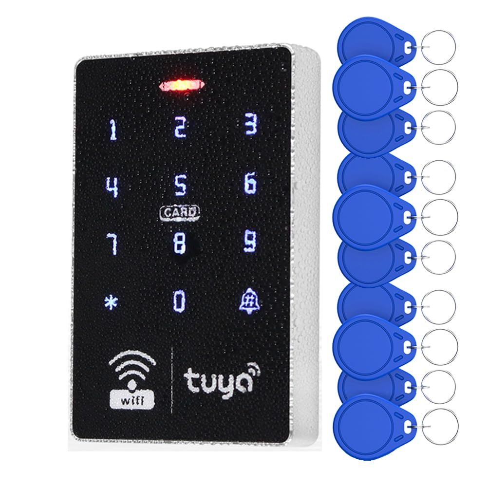 jasugKEY WiFi Smart Access Controller, IP68 Waterproof RFID Keypad, Tuya APP Remote Control, Wiegand 26/34, Dual-Frequency(125KHz/13.56MHz), Unlocking Records Tracking