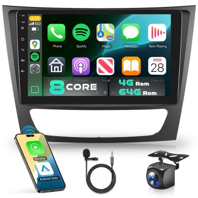 5/6GhzWiFi 8 Core 4GB+64GB for Mercedes Benz E Class W211 E200 CLS W219 2002-2009 with 9 Inch IPS Touchscreen Carplay/Android Auto DSP Hi-Res GPS Android 15 FM/RDS SWC Camera
