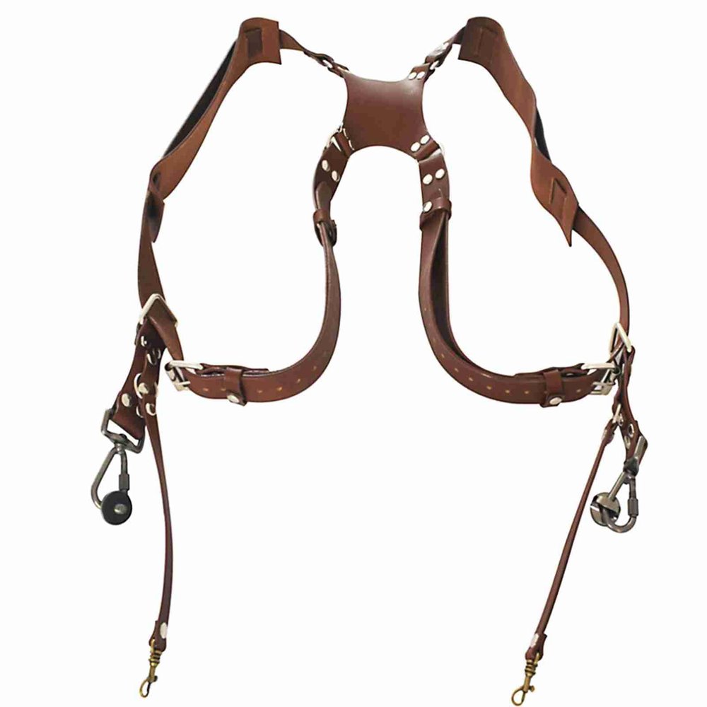 Leather Camera Strap, Adjustable Double Shoulder Digital Camera Strap Harness for 1/4 inch Tripod Bracket Secure Camera and Lens, Portable