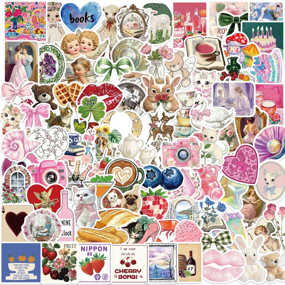 100 Pcs Aesthetic Stickers Pack,Vinyl Waterproof Cute Y2k Decals Suitable for Water Bottle Laptops Journaling Scrapbooking, Suitable for Kids Teens Adults Girls Boys Coquette Stickers
