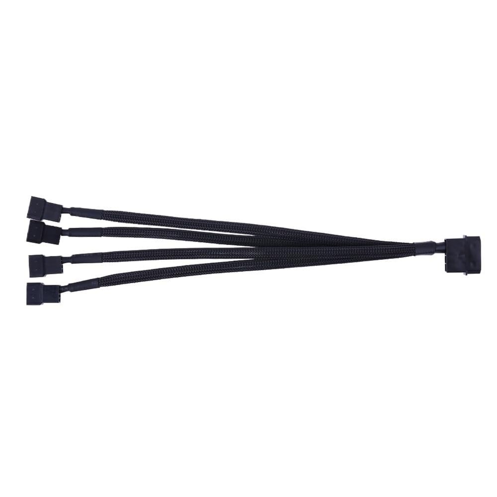HONGP 4Pin IDE to 4 Port Fan Splitter Power Cable for PC Black Sleeved 3Pin and 4Pin Connector Cooling Fans